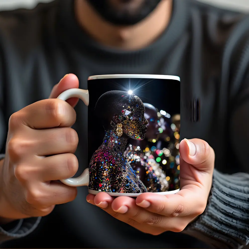Glitter Jeweled Figure Dark Night Background – Mugs