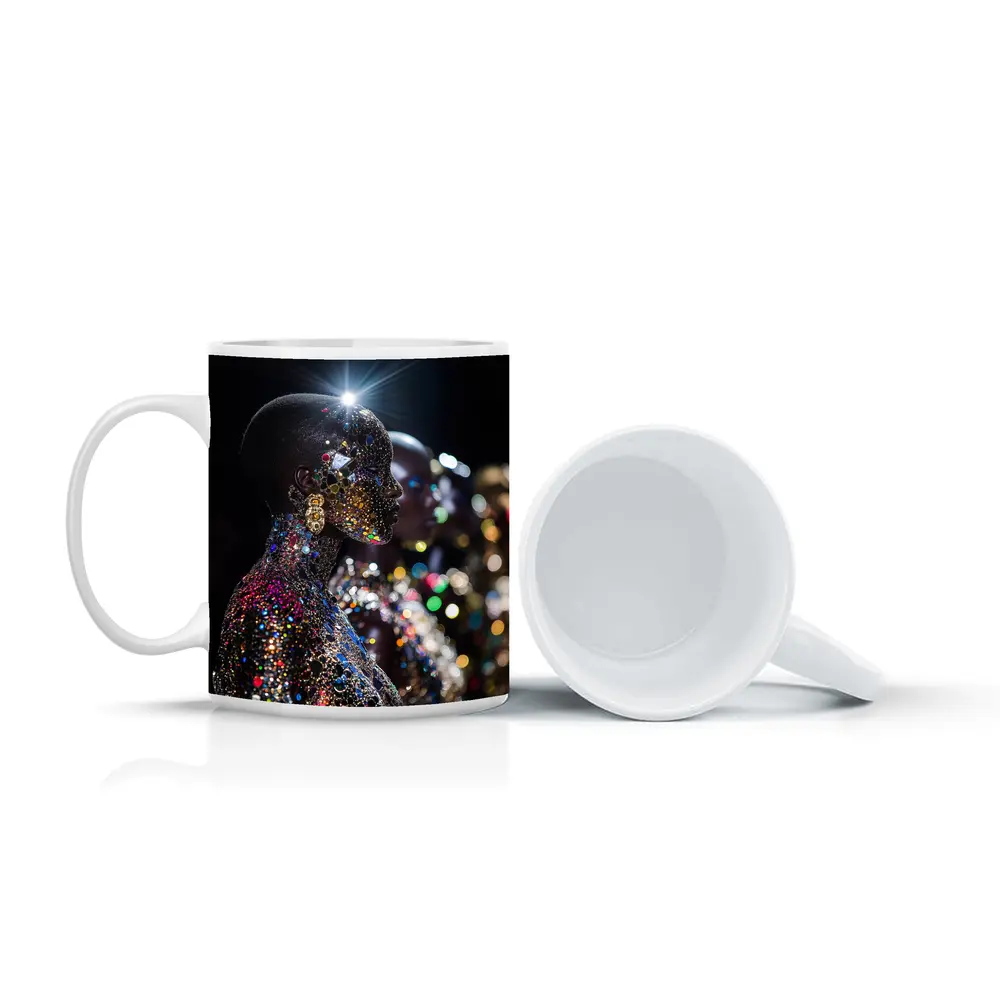 Glitter Jeweled Figure Dark Night Background – Mugs