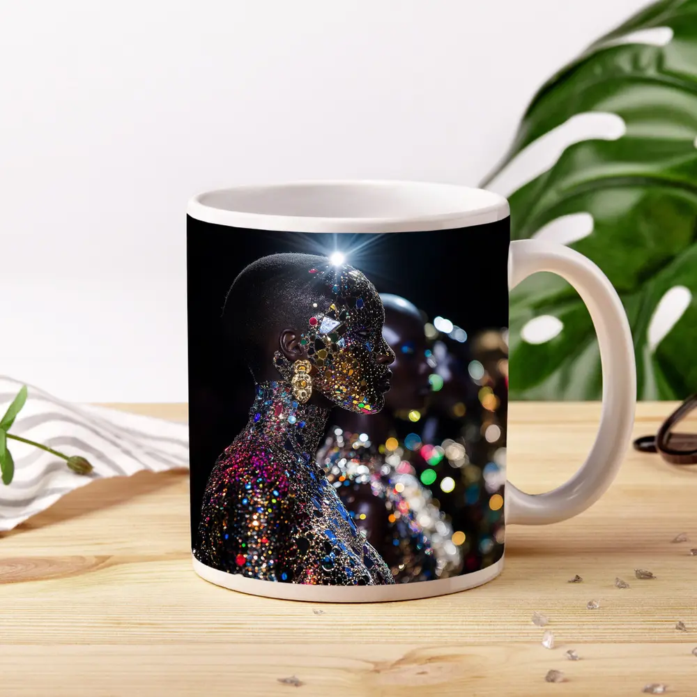 Glitter Jeweled Figure Dark Night Background – Mugs