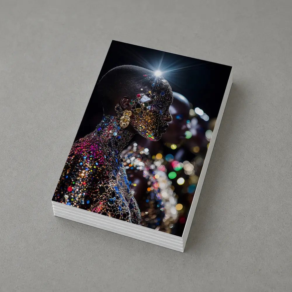 Glitter Jeweled Figure Dark Night Background – Postcards
