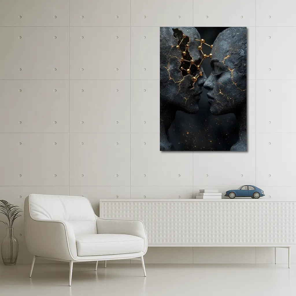 Two Stone Faces Gold Constellation Dark – Wall Art