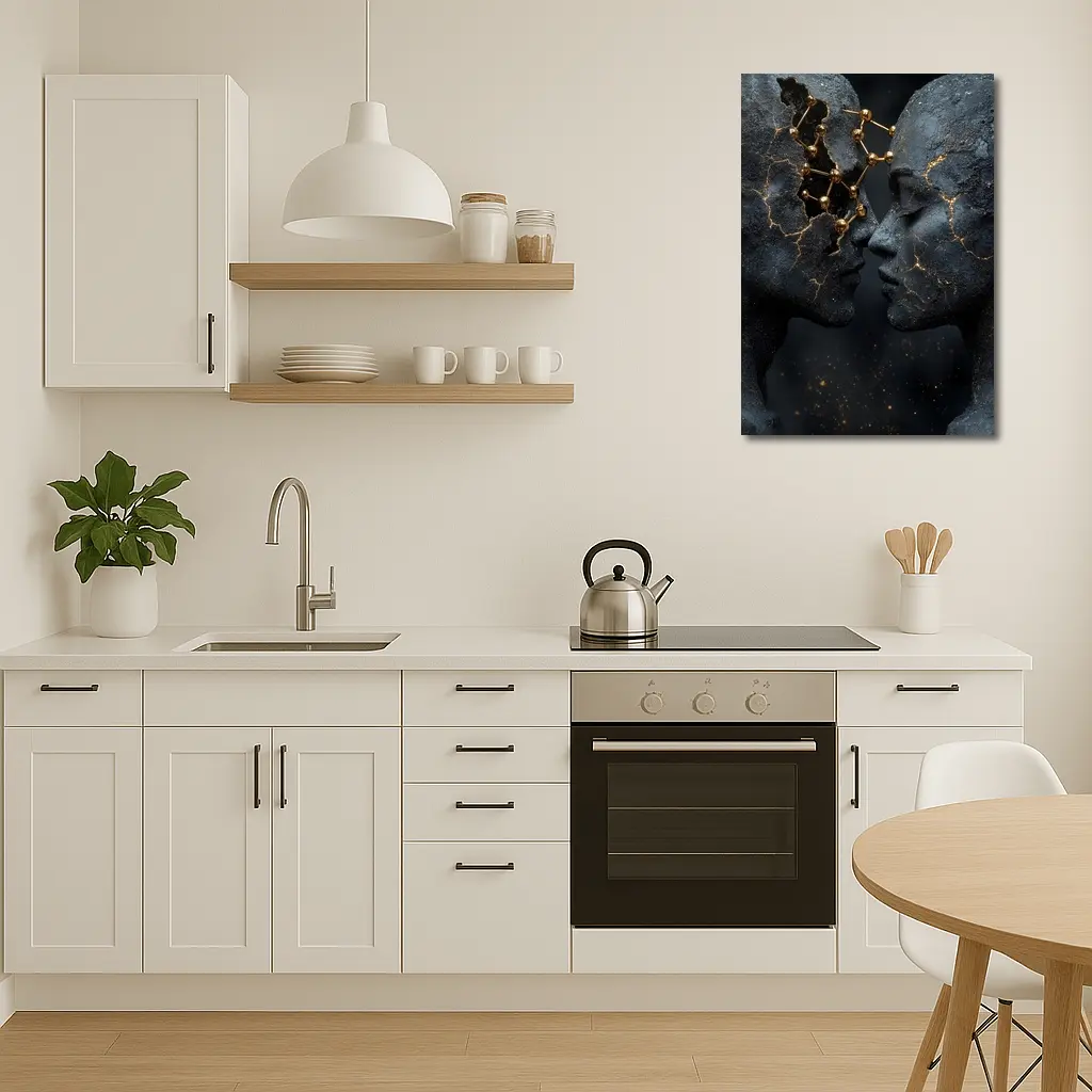 Two Stone Faces Gold Constellation Dark – Wall Art