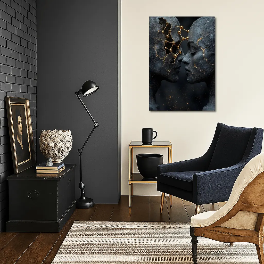 Two Stone Faces Gold Constellation Dark – Wall Art