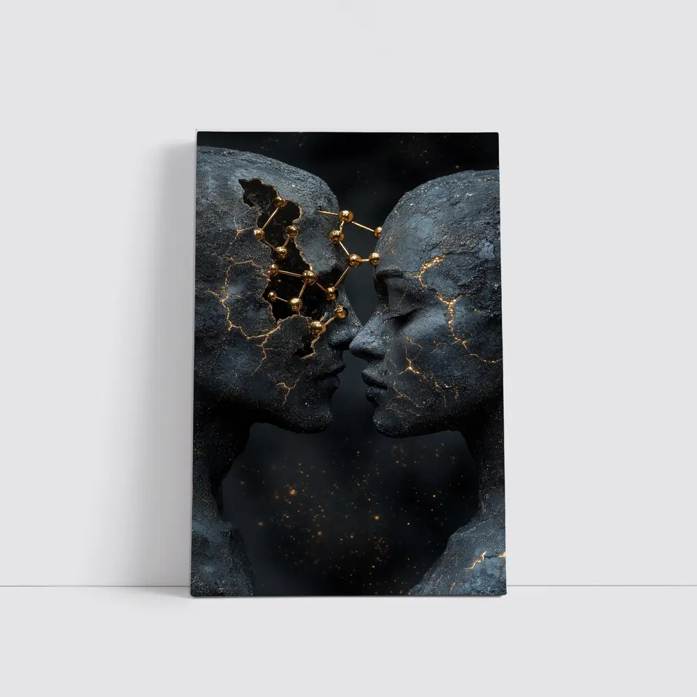 Two Stone Faces Gold Constellation Dark – Wall Art