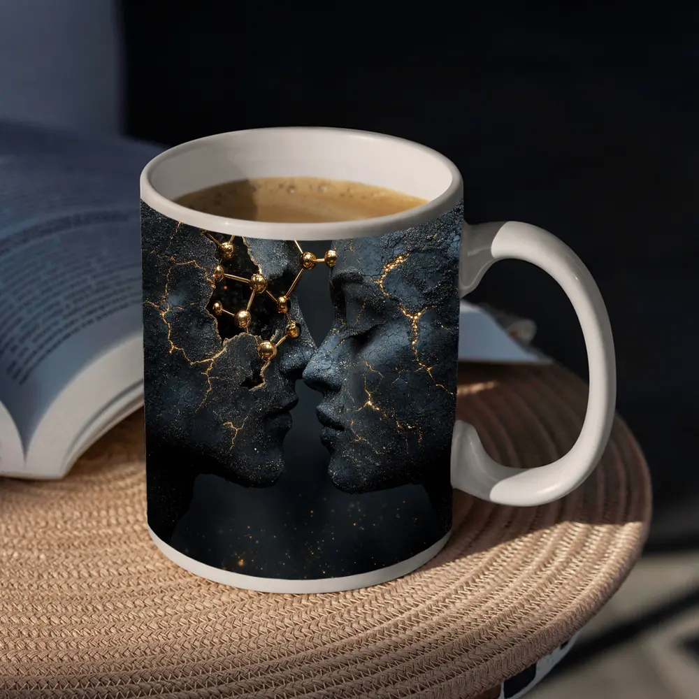 Two Stone Faces Gold Constellation Dark – Mugs