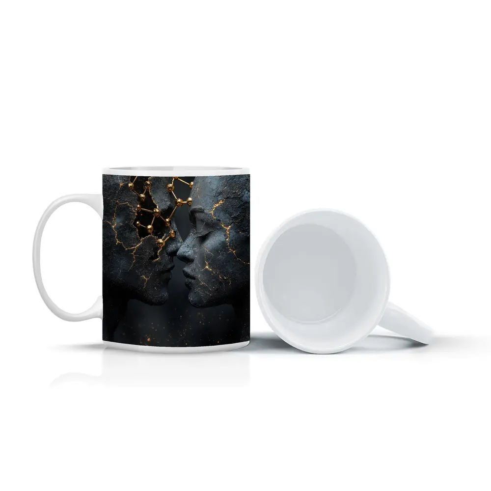 Two Stone Faces Gold Constellation Dark – Mugs
