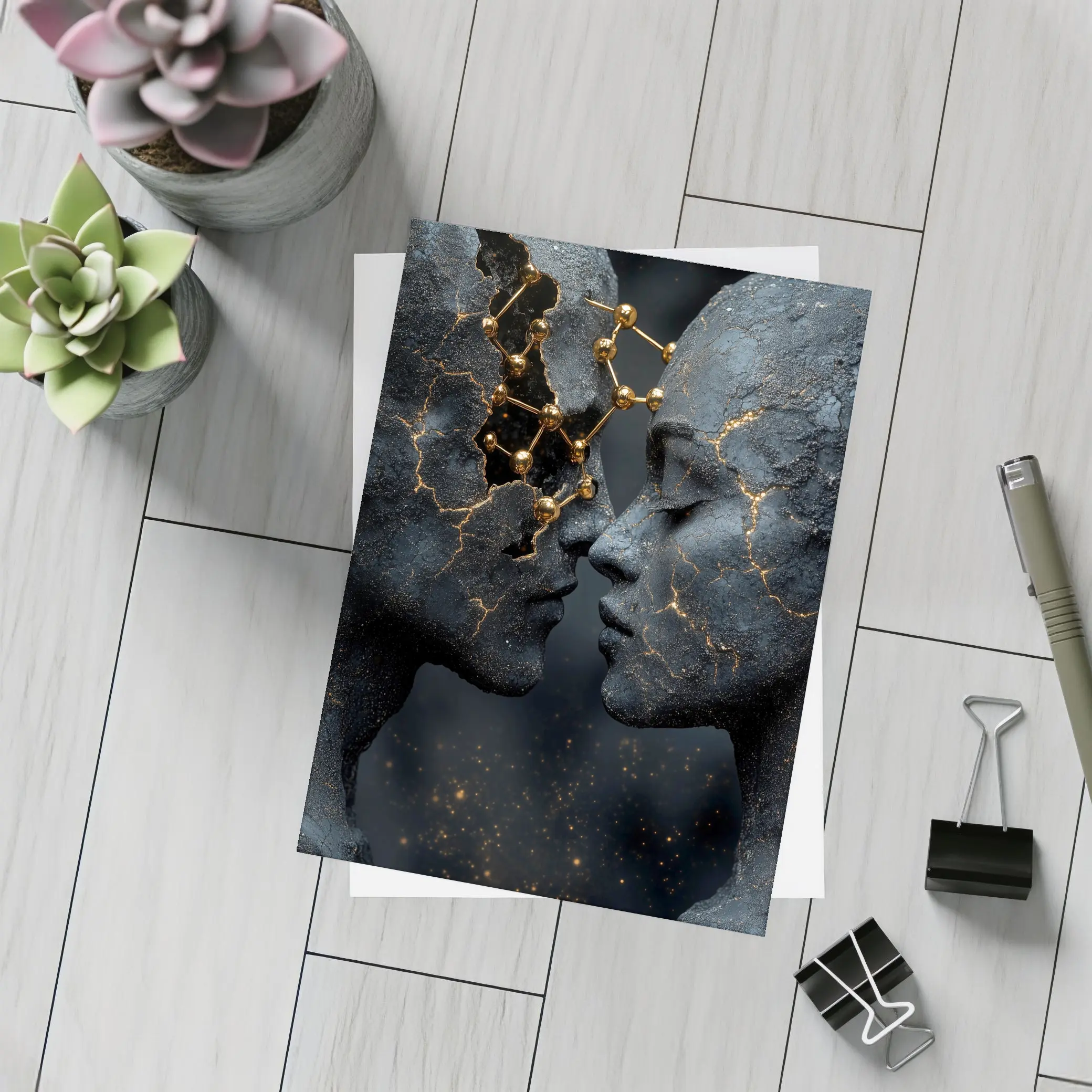 Two Stone Faces Gold Constellation Dark – Postcards