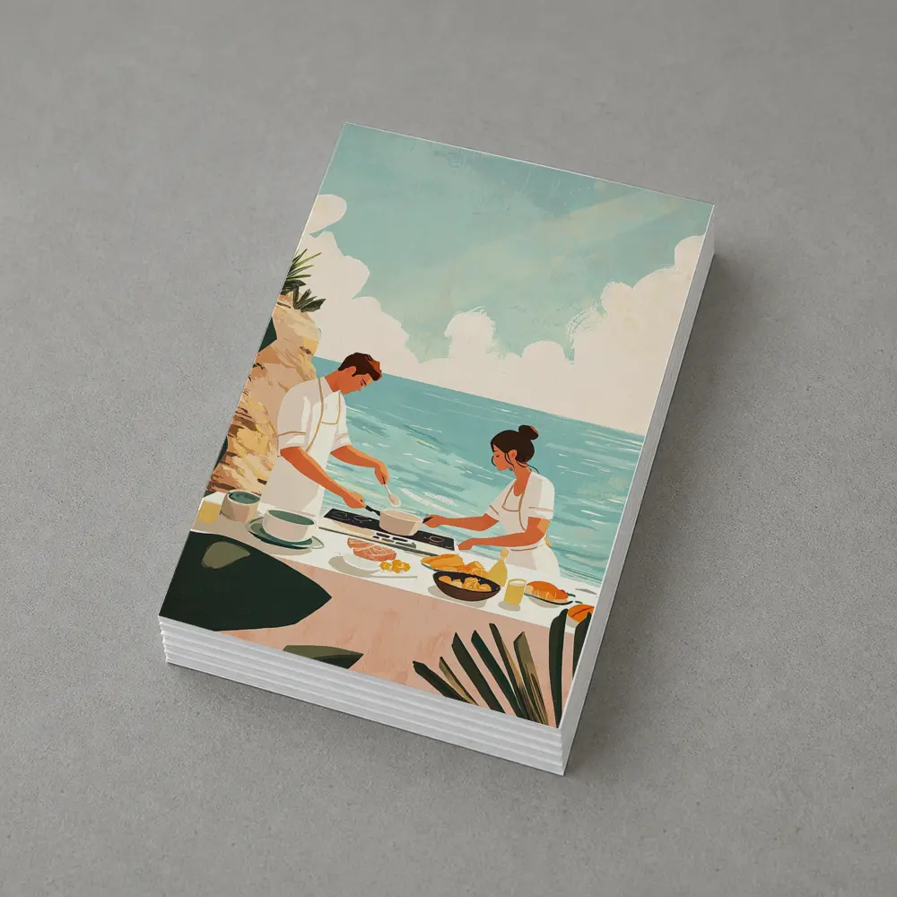 Couple Cooking Together By The Ocean – Postcards