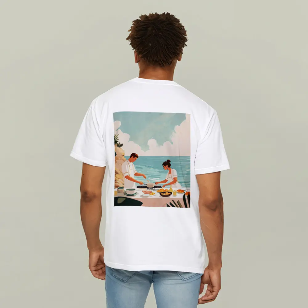 Couple Cooking Together By The Ocean – T-Shirts