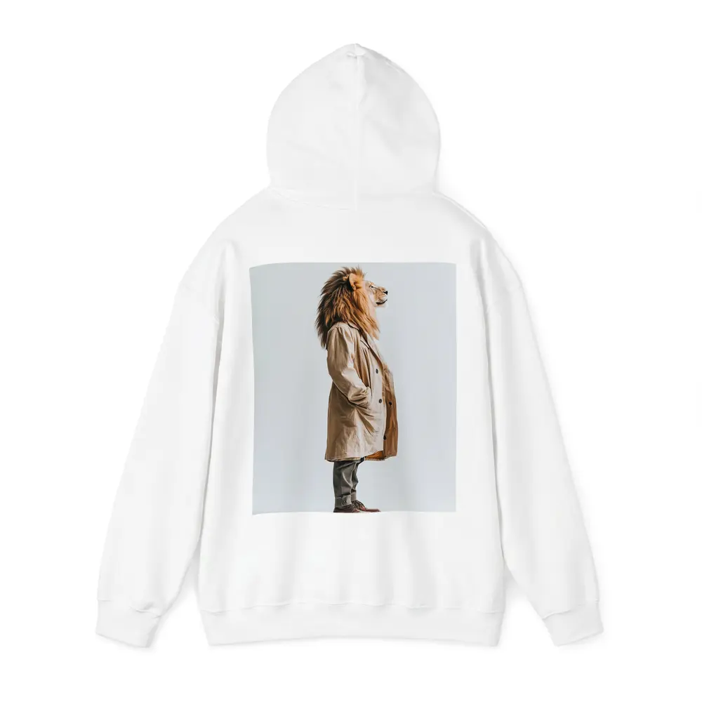 Lion Wearing Beige Coat White Background – Hoodies