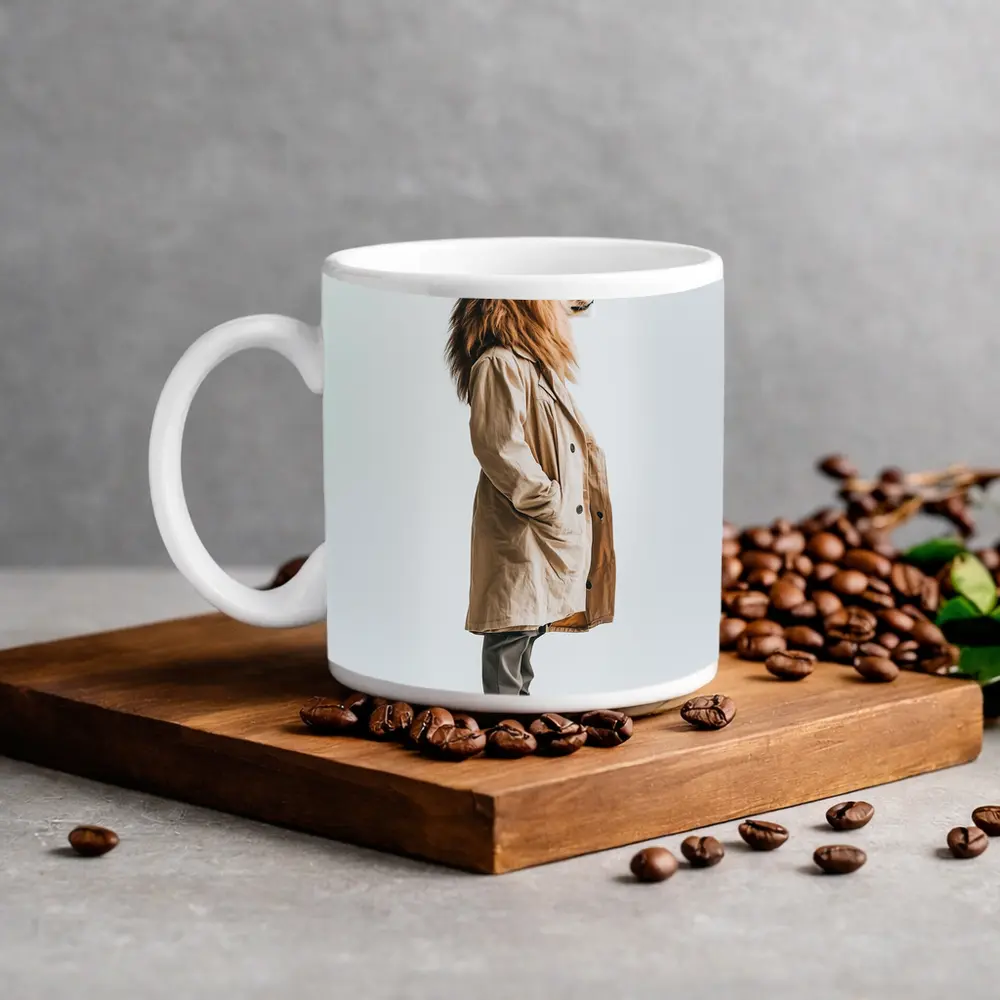 Lion Wearing Beige Coat White Background – Mugs