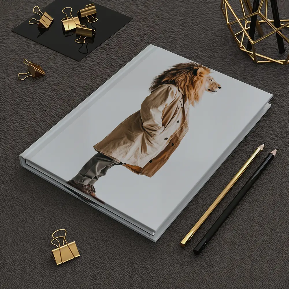 Lion Wearing Beige Coat White Background – Notebooks