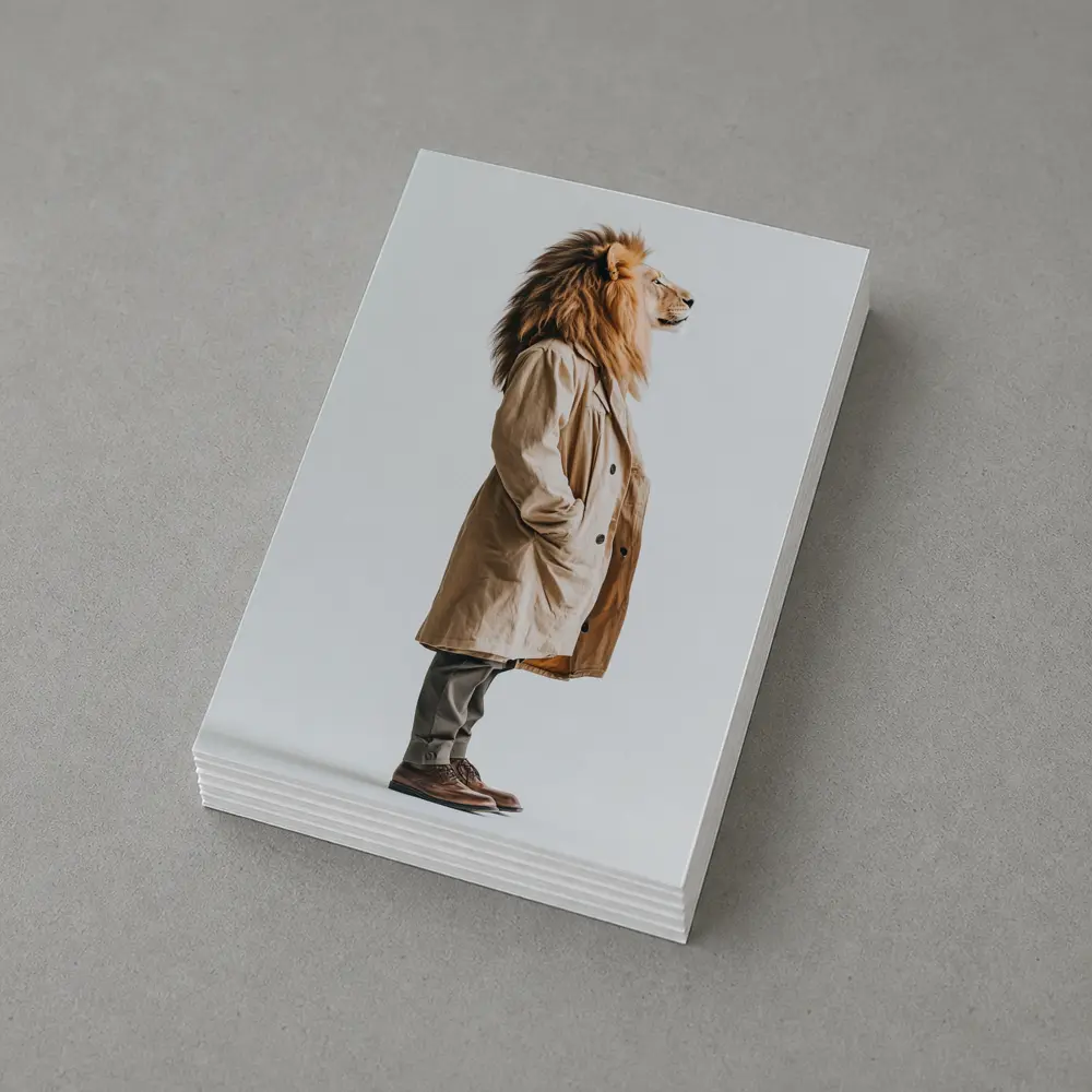 Lion Wearing Beige Coat White Background – Postcards