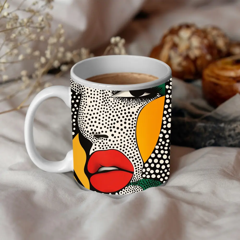 Pop Art Woman Face Bold Primary Colors – Mugs