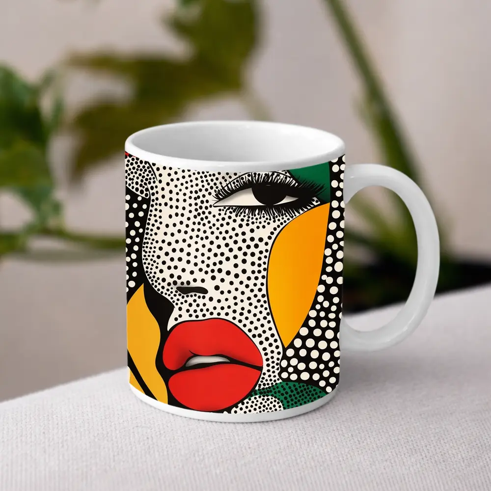 Pop Art Woman Face Bold Primary Colors – Mugs
