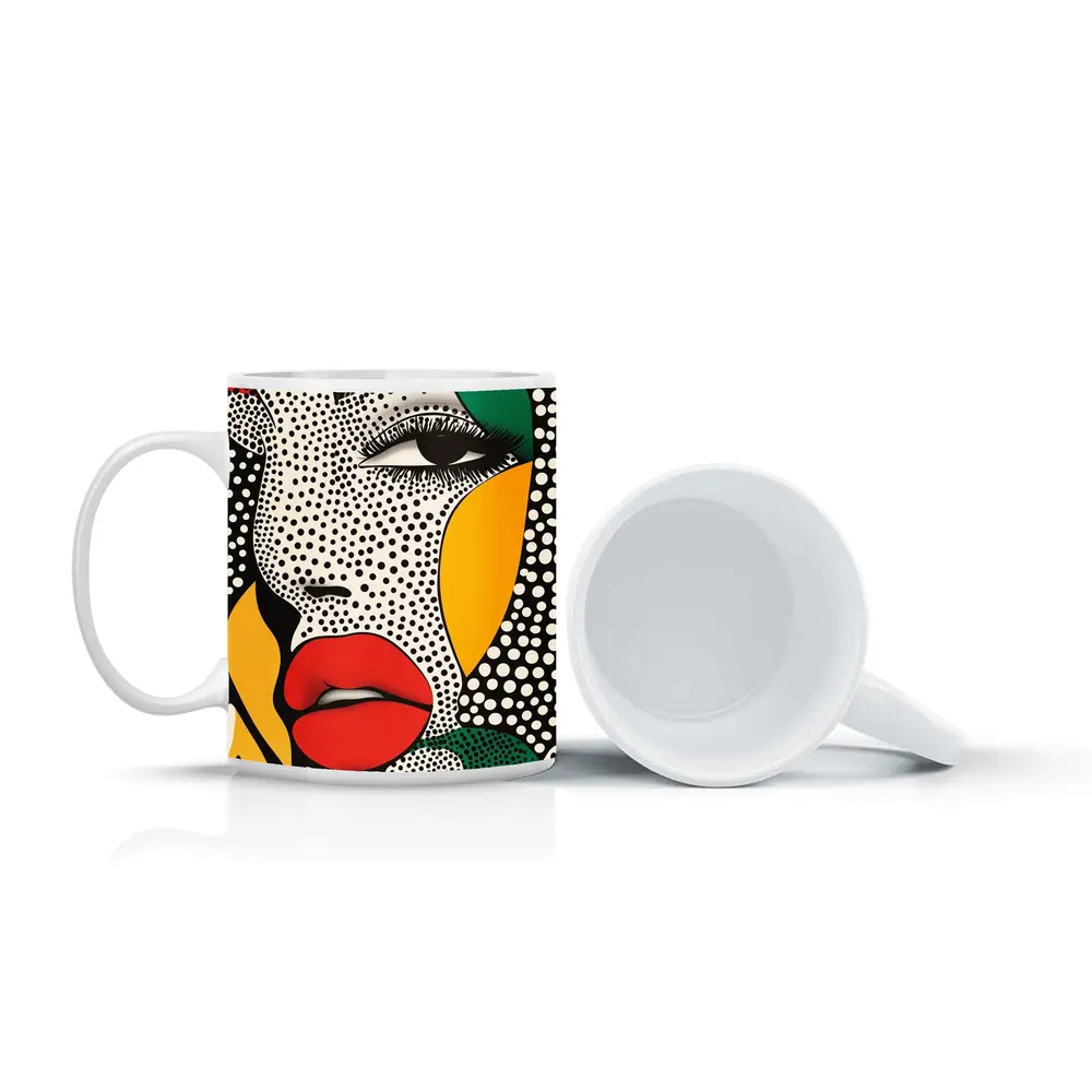 Pop Art Woman Face Bold Primary Colors – Mugs