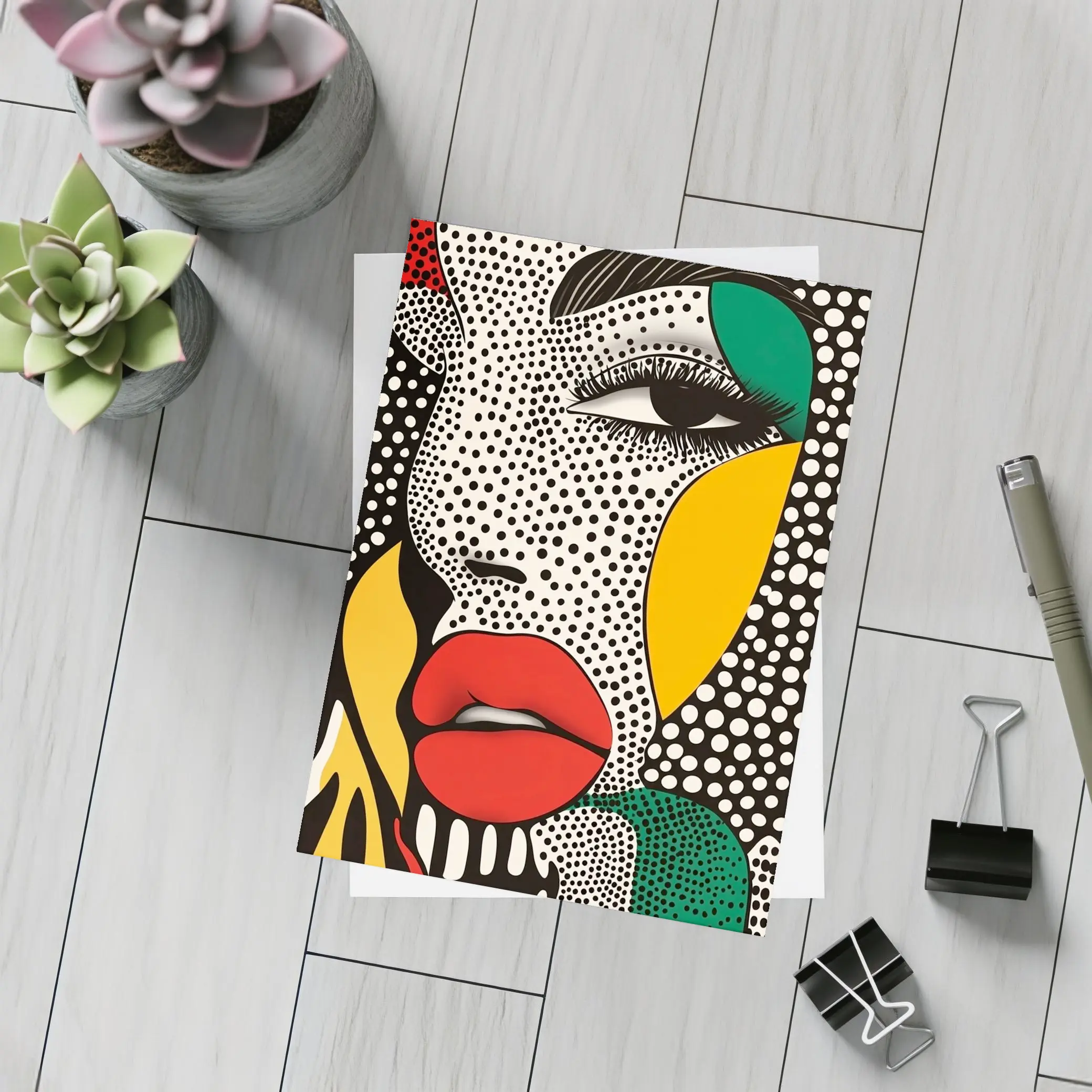 Pop Art Woman Face Bold Primary Colors – Postcards