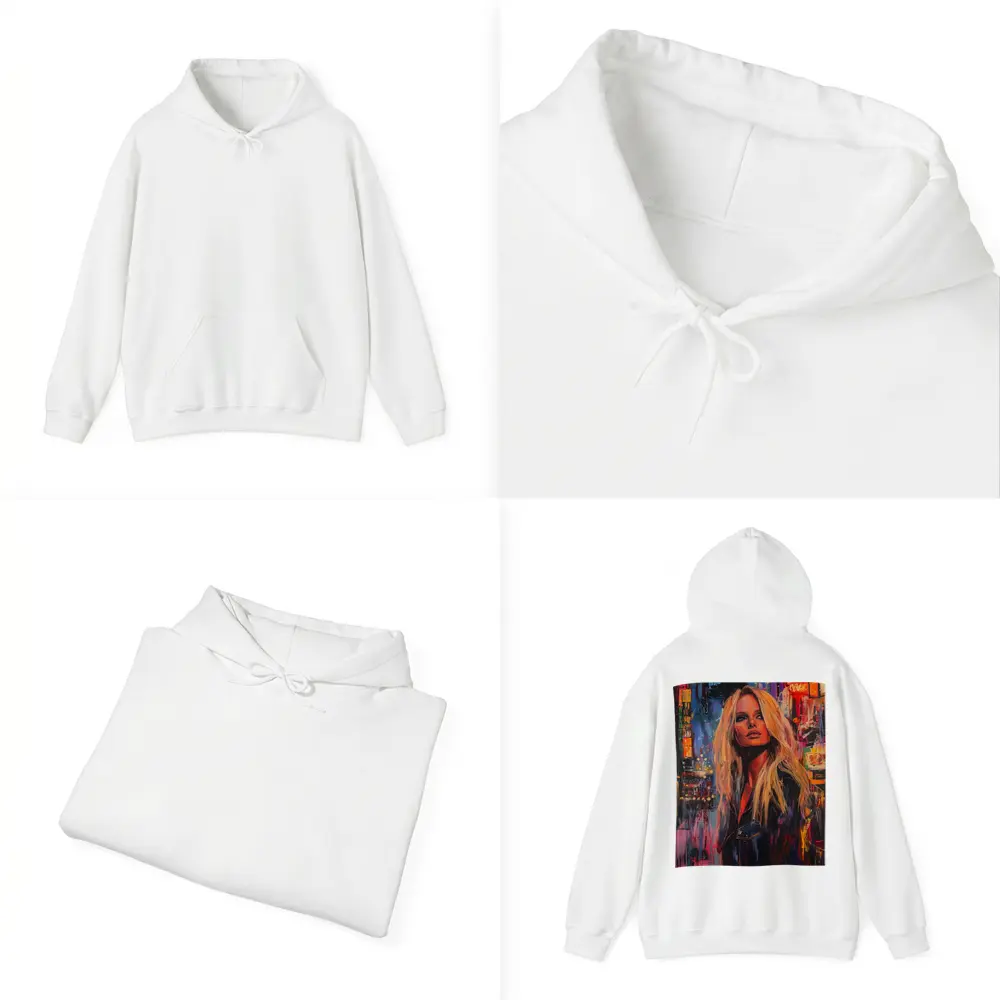 Blonde Woman Neon City Night Oil Painting – Hoodies