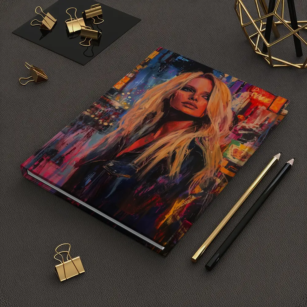 Blonde Woman Neon City Night Oil Painting – Notebooks