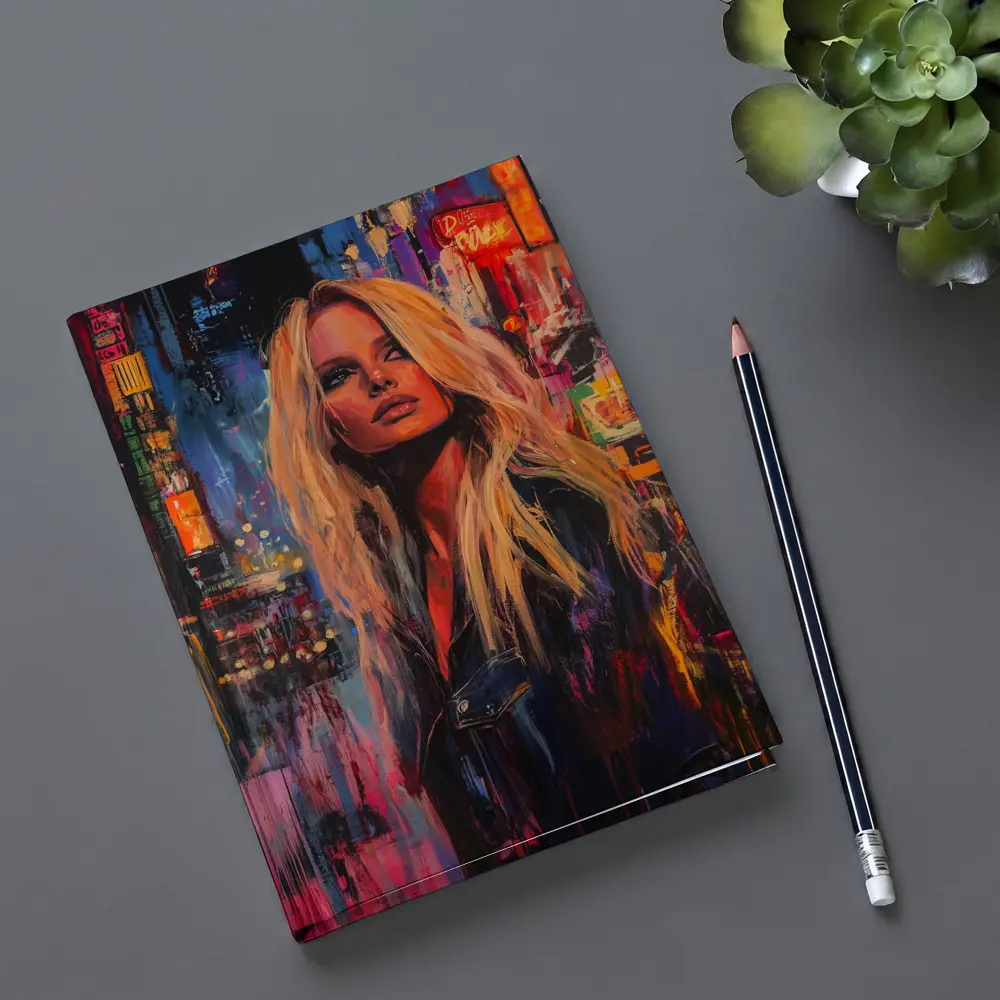 Blonde Woman Neon City Night Oil Painting – Notebooks