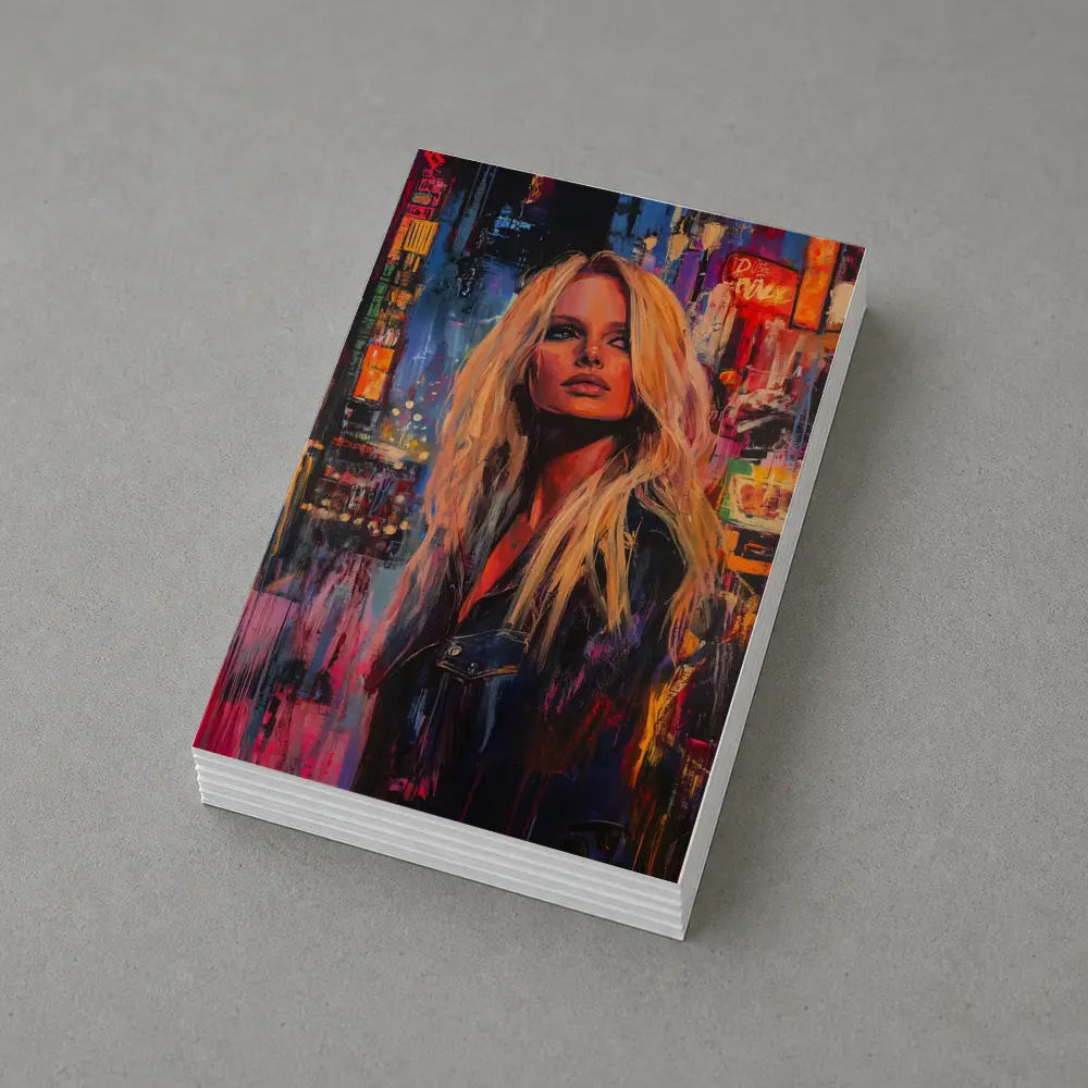 Blonde Woman Neon City Night Oil Painting – Postcards