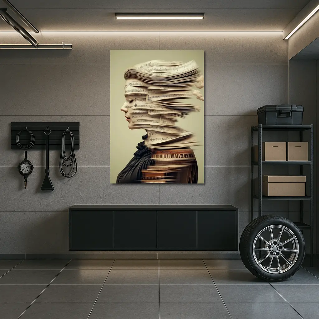 Woman Head Sheet Music Piano Surreal Art – Wall Art