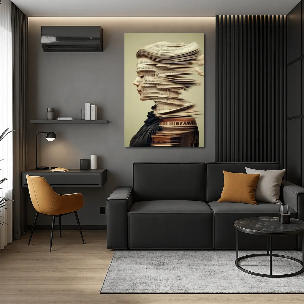 Woman Head Sheet Music Piano Surreal Art – Wall Art