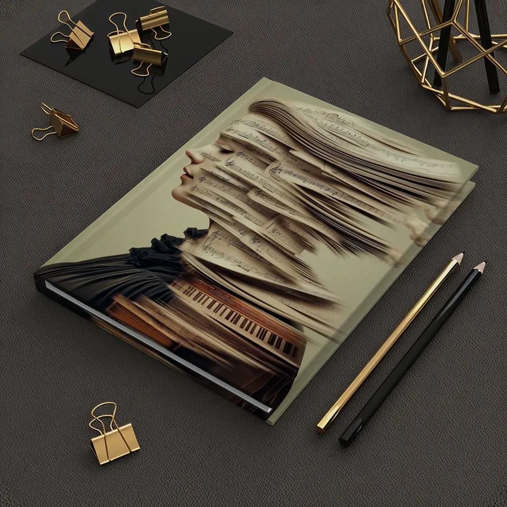 Woman Head Sheet Music Piano Surreal Art – Notebooks