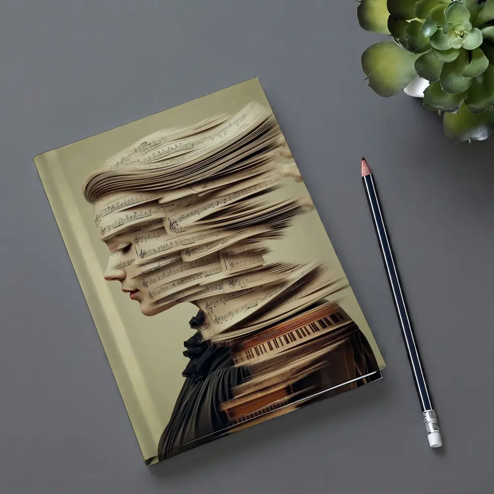 Woman Head Sheet Music Piano Surreal Art – Notebooks