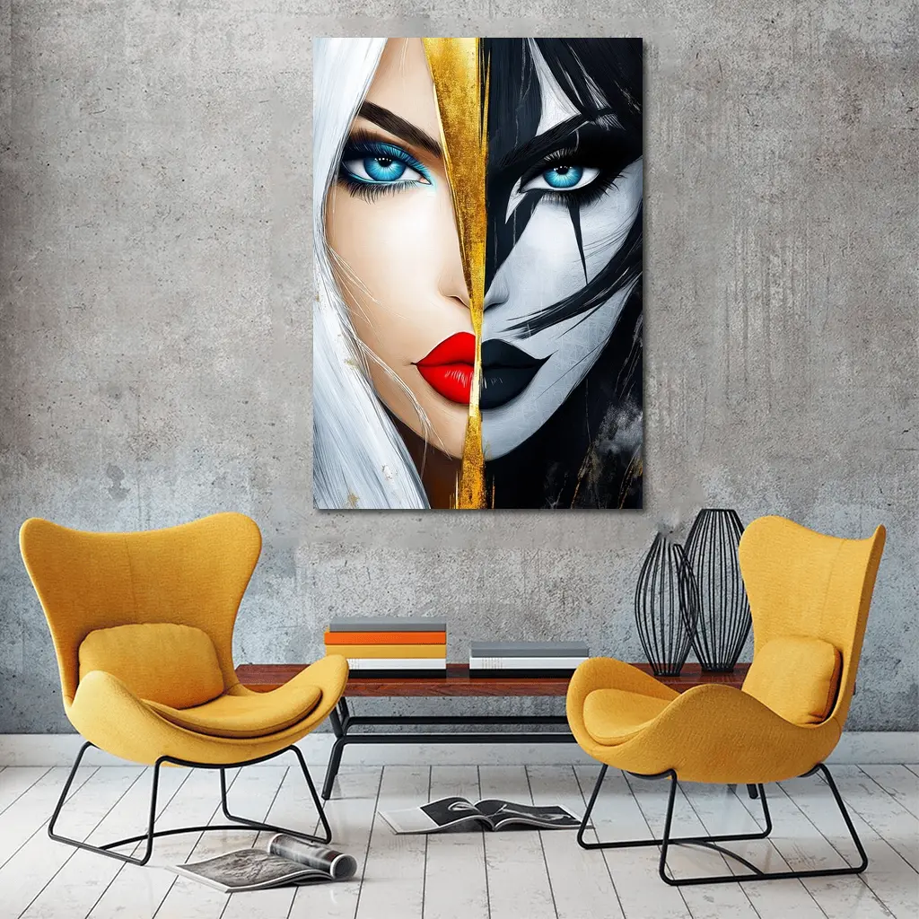 Dual Face Woman Light Dark Gold Split – Wall Art