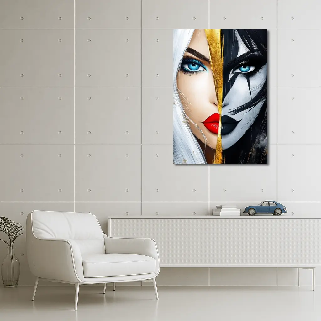 Dual Face Woman Light Dark Gold Split – Wall Art
