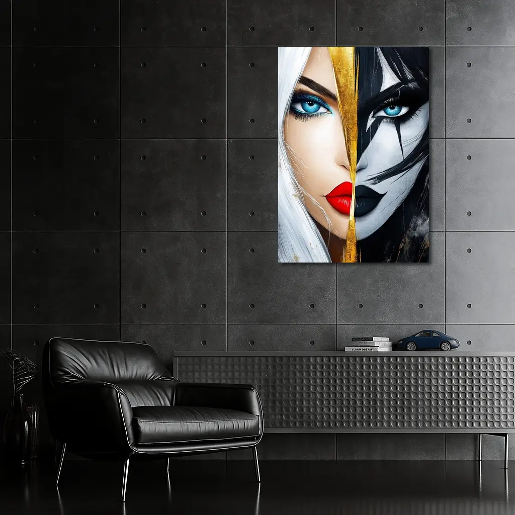 Dual Face Woman Light Dark Gold Split – Wall Art