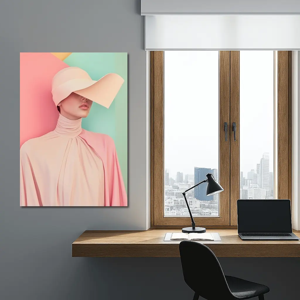 Pastel Pink Fashion Portrait Colorblock Background – Wall Art