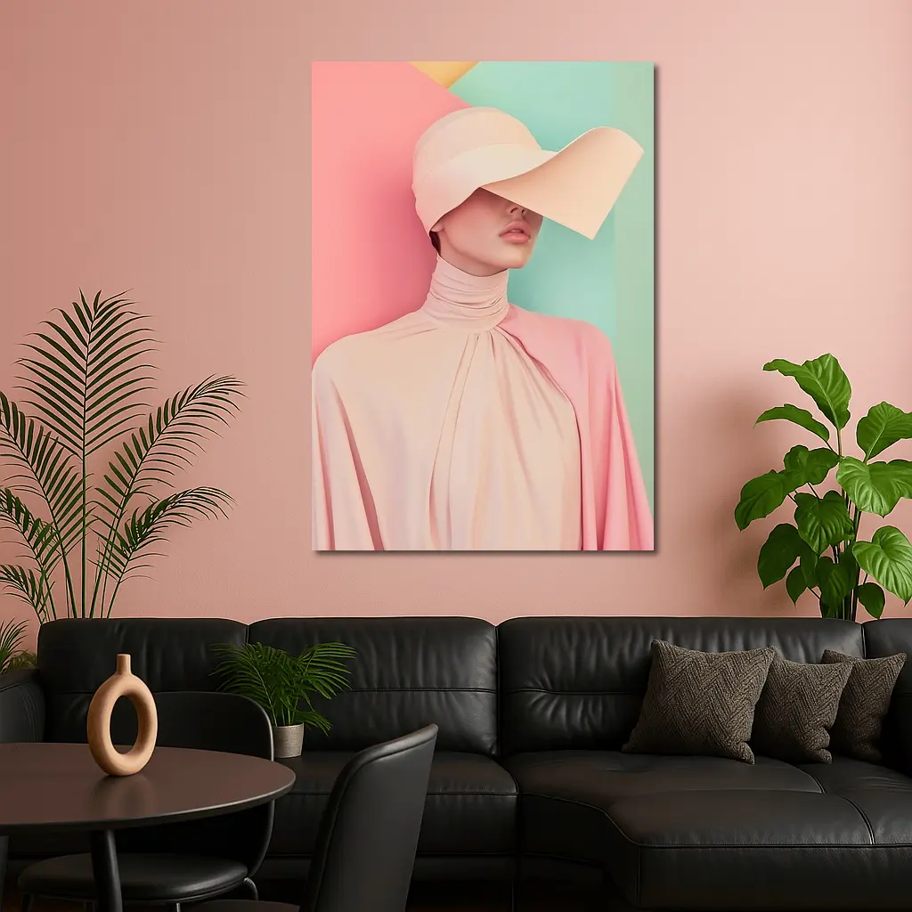 Pastel Pink Fashion Portrait Colorblock Background – Wall Art