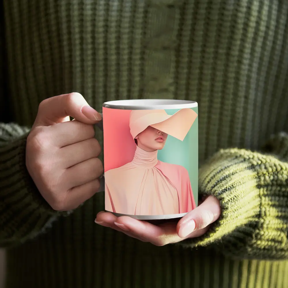 Pastel Pink Fashion Portrait Colorblock Background – Mugs