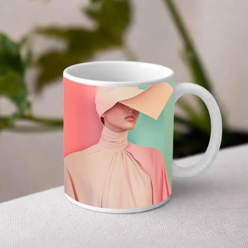 Pastel Pink Fashion Portrait Colorblock Background – Mugs