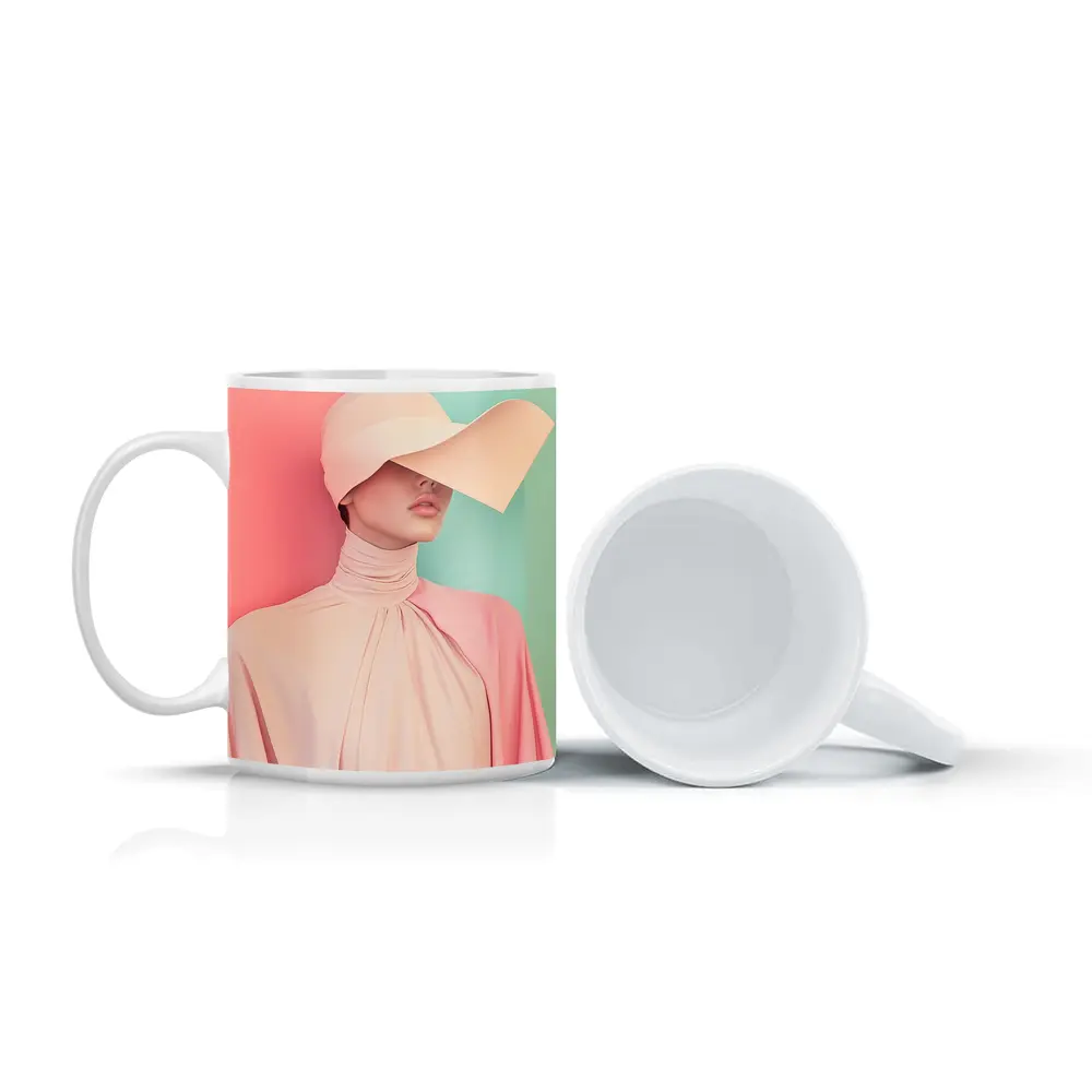Pastel Pink Fashion Portrait Colorblock Background – Mugs