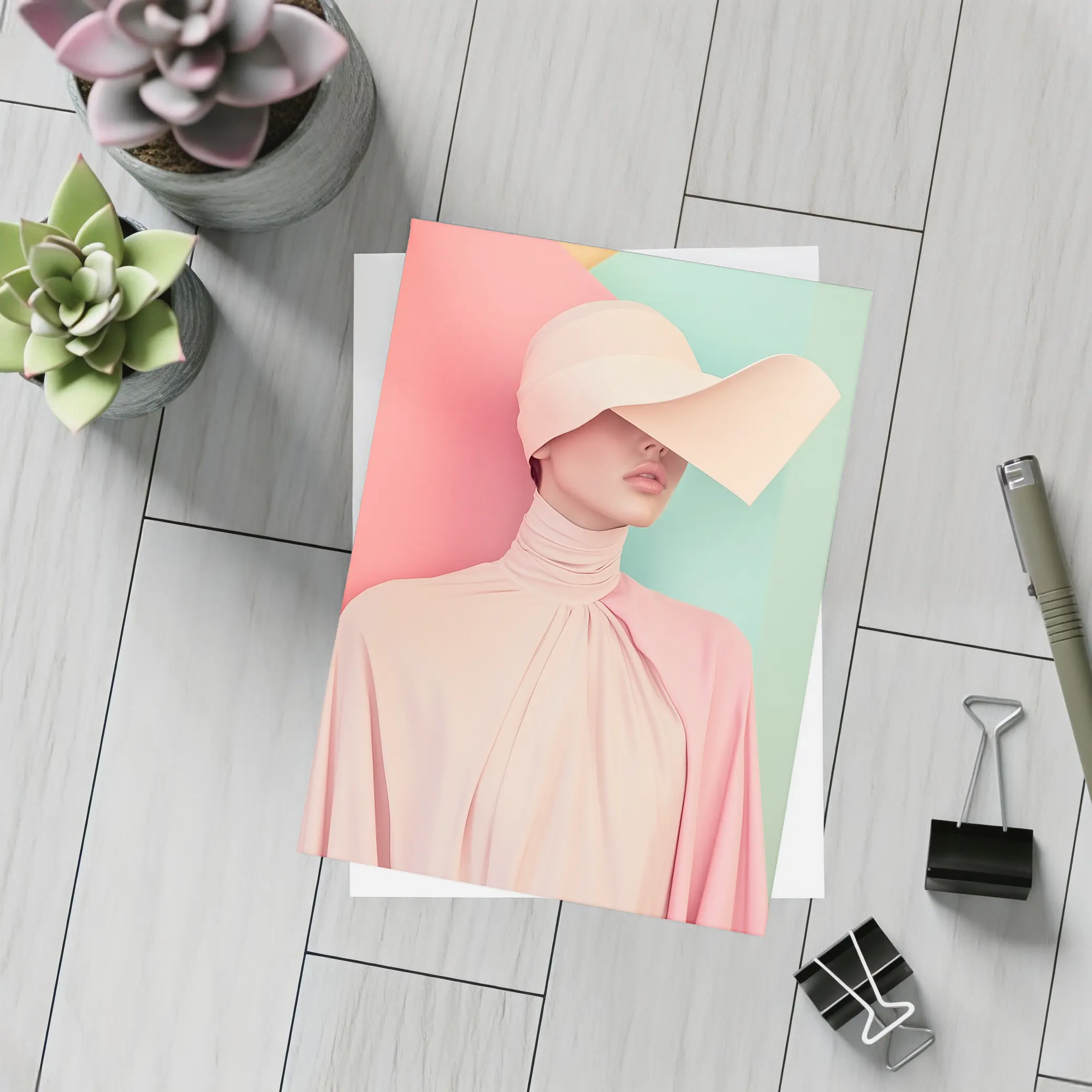 Pastel Pink Fashion Portrait Colorblock Background – Postcards