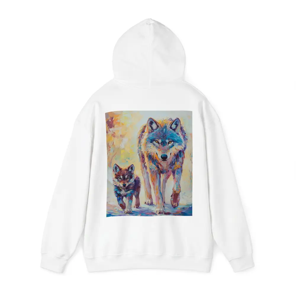 Wolf And Cub Colorful Oil Painting Art – Hoodies