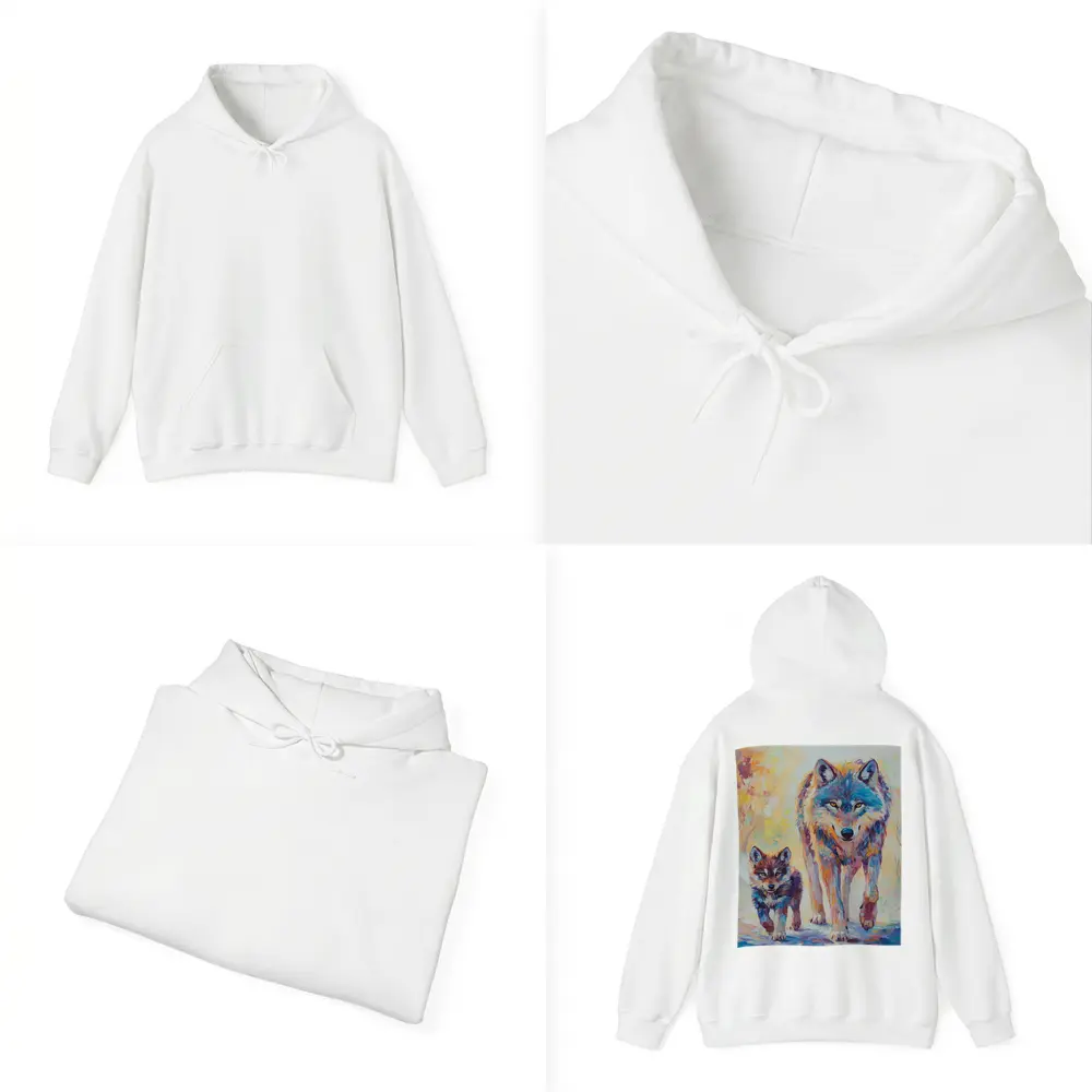 Wolf And Cub Colorful Oil Painting Art – Hoodies