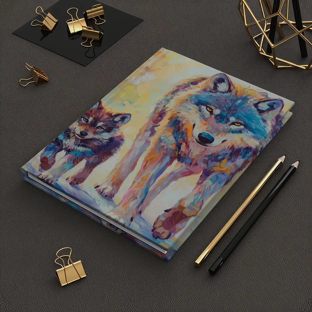Wolf And Cub Colorful Oil Painting Art – Notebooks