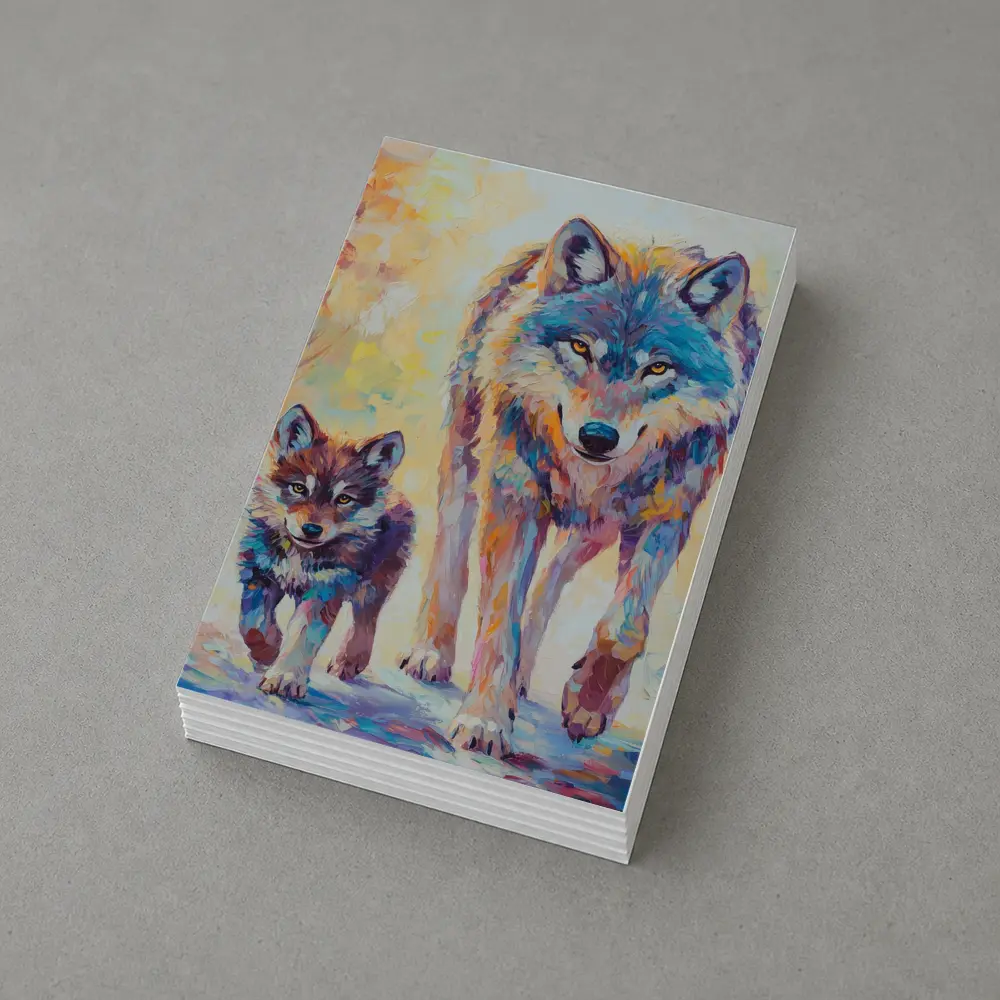 Wolf And Cub Colorful Oil Painting Art – Postcards