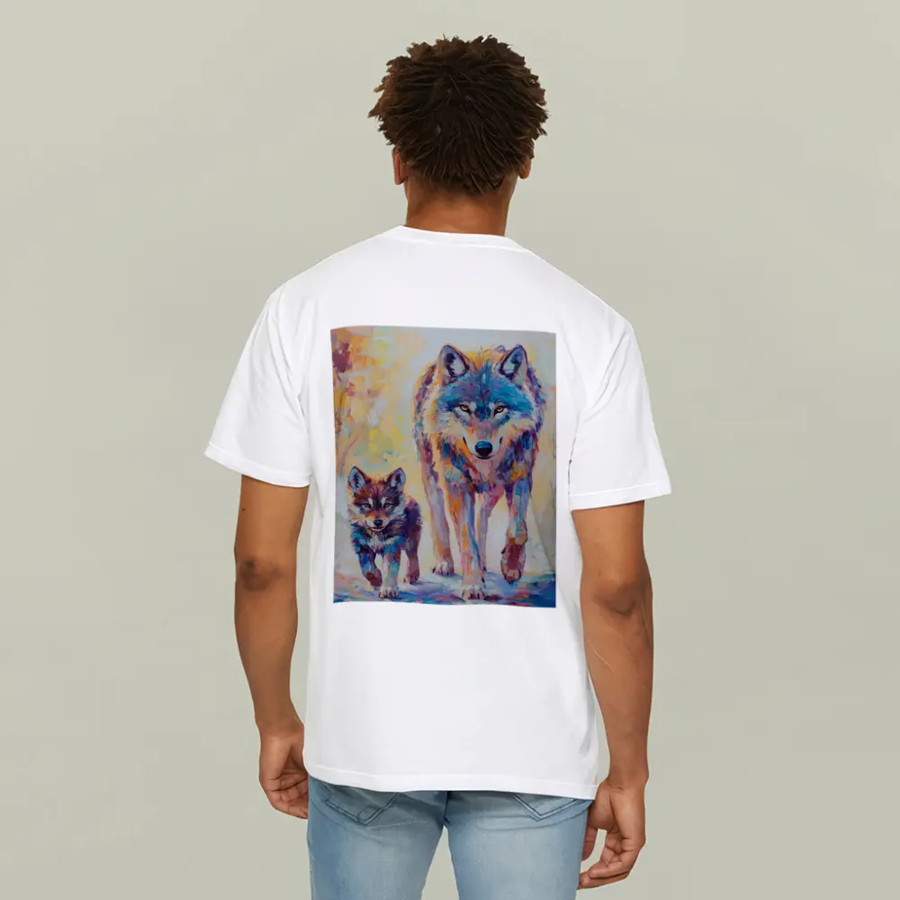 Wolf And Cub Colorful Oil Painting Art – T-Shirts