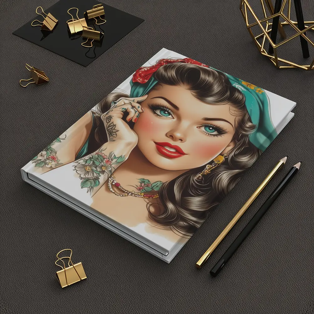 Retro Pin Up Girl With Floral Tattoos – Notebooks