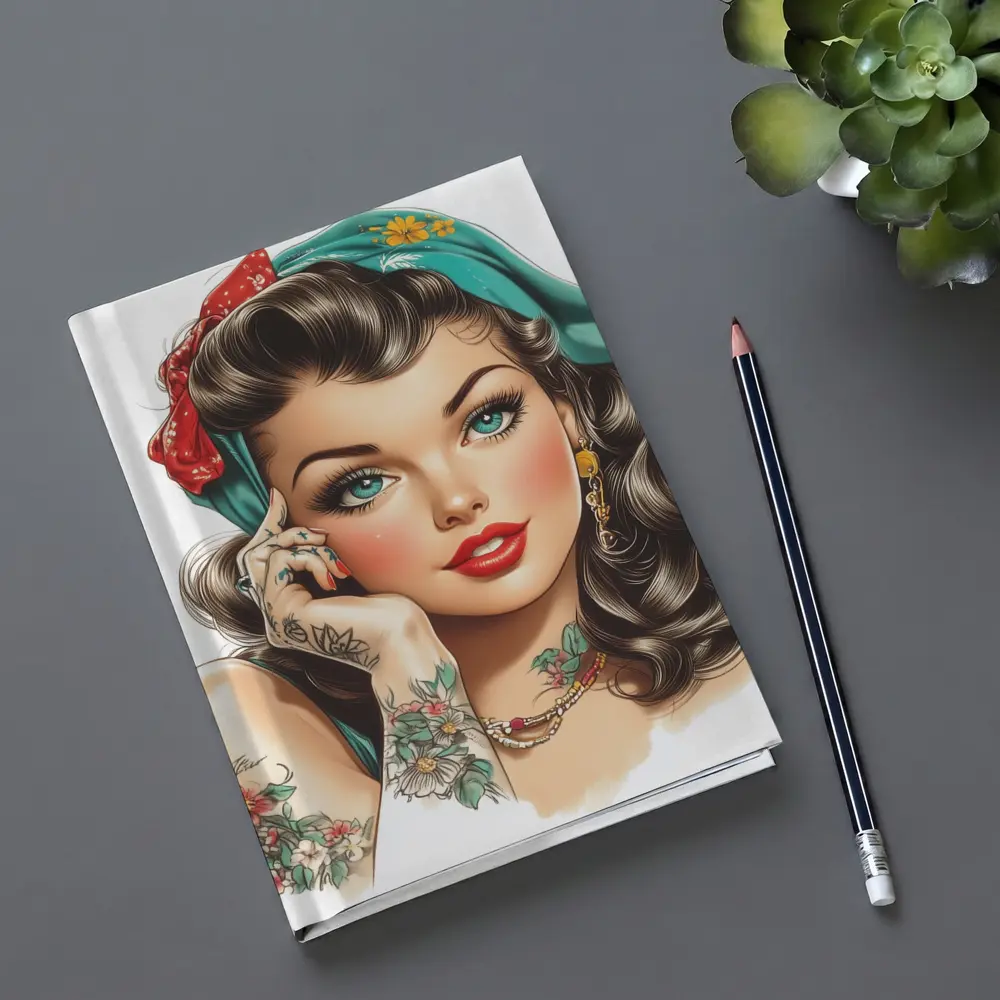 Retro Pin Up Girl With Floral Tattoos – Notebooks