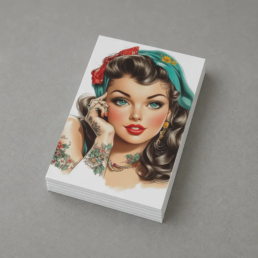 Retro Pin Up Girl With Floral Tattoos – Postcards