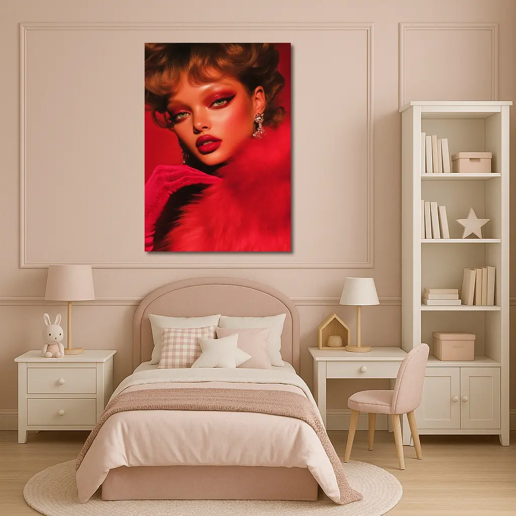 Red Glam Fashion Portrait Bold Makeup – Wall Art
