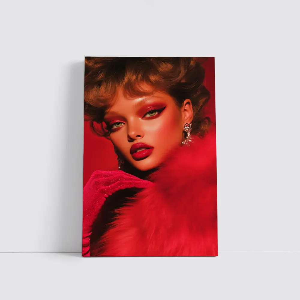 Red Glam Fashion Portrait Bold Makeup – Wall Art