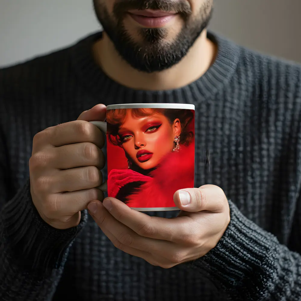 Red Glam Fashion Portrait Bold Makeup – Mugs