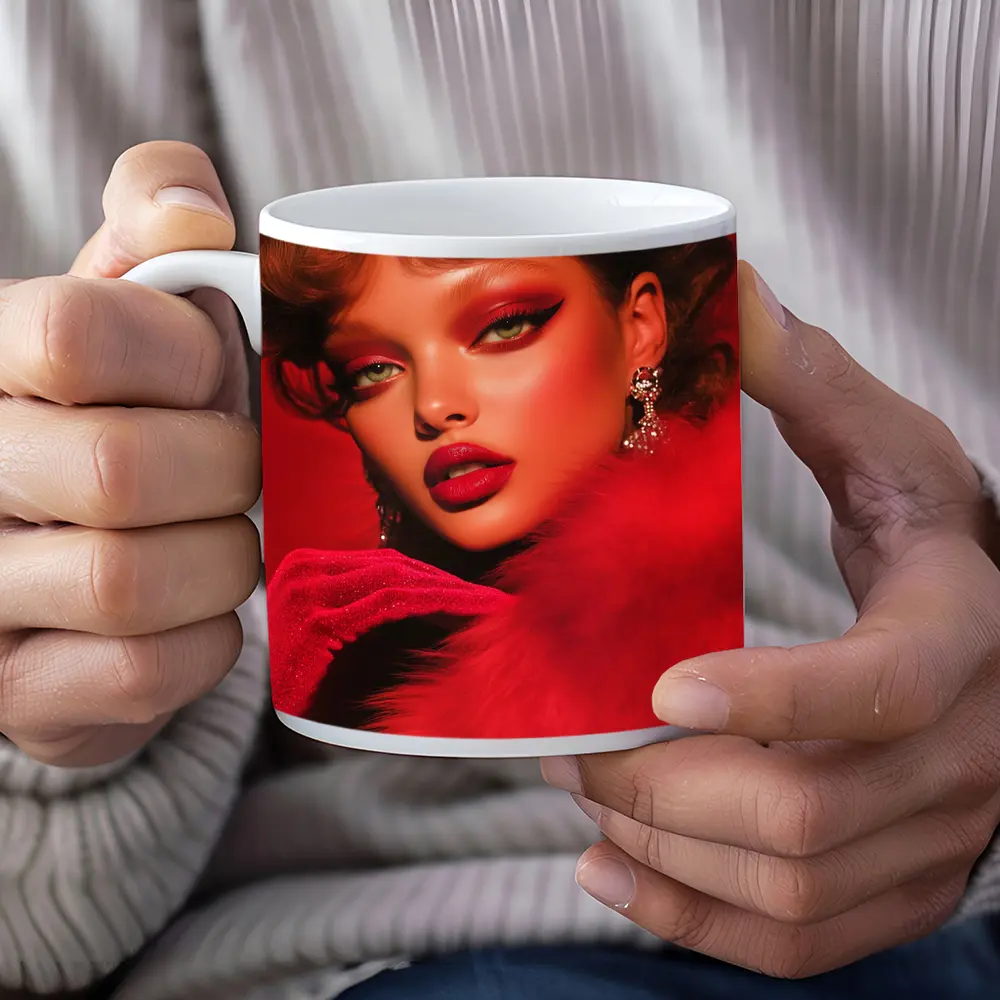 Red Glam Fashion Portrait Bold Makeup – Mugs